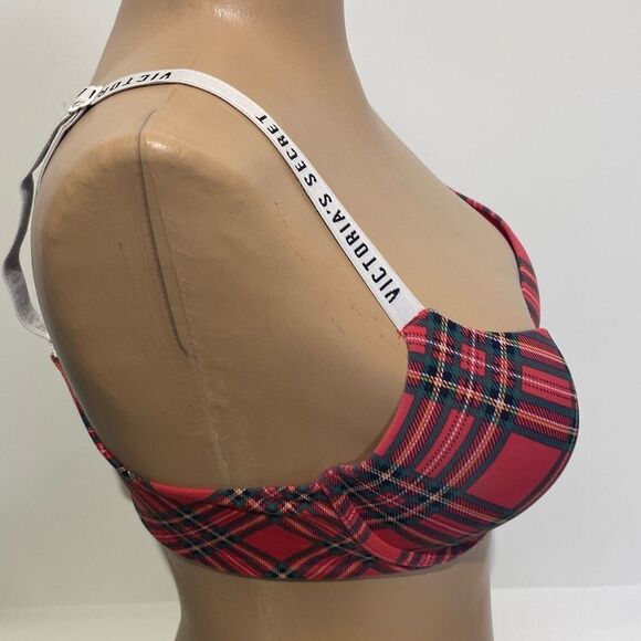 Victoria's Secret Women's Multicolor Plaid T-Shirt Push Up Full Coverage Bra 36B - Picture 4 of 8